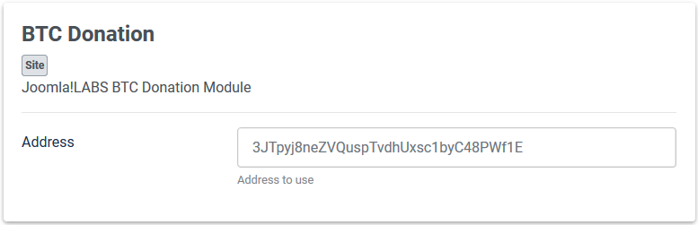 Joomla!LABS - BTC Donation Module backend configuration